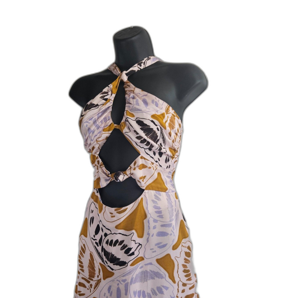 Love & Lemons Esmeralda Cutout Halter Vacation Midi Dress Size S Pink Tropical